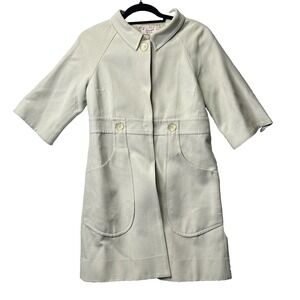 Original Penguin Silk Wool Cotton Zip Coat Jacket Cream Floral Lined Sz 4 Prep